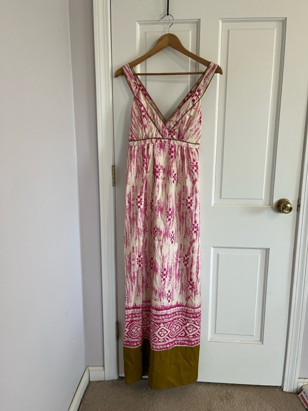 Silk Maxi Summer Dress - Loft - Size 4 - Pink, Cream, Green